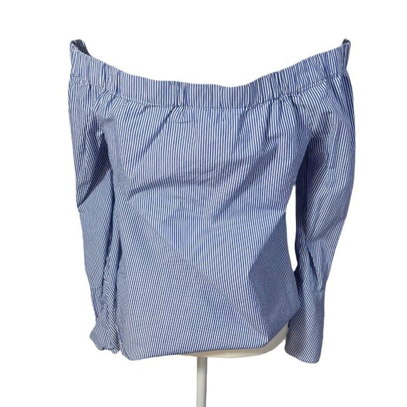 Sanctuary Blue and White Stripes Button Up Off Shoulder Blouse Women's Size S - Picture 3 of 7